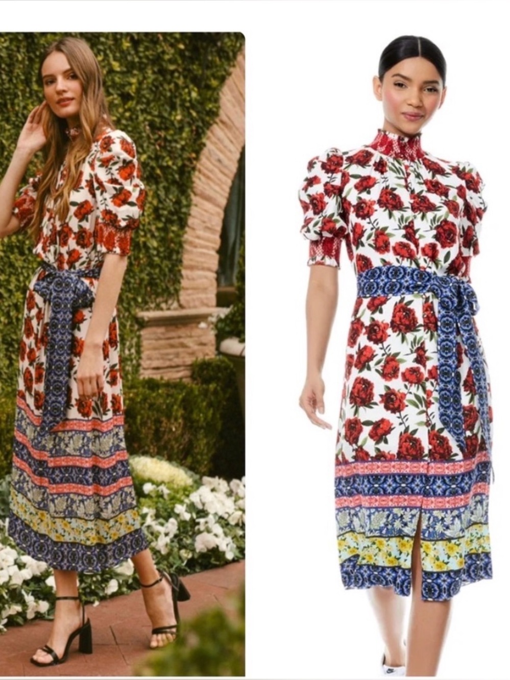 ALICE + OLIVIA 
Silva Floral Smock Detail Belted Midi Dress